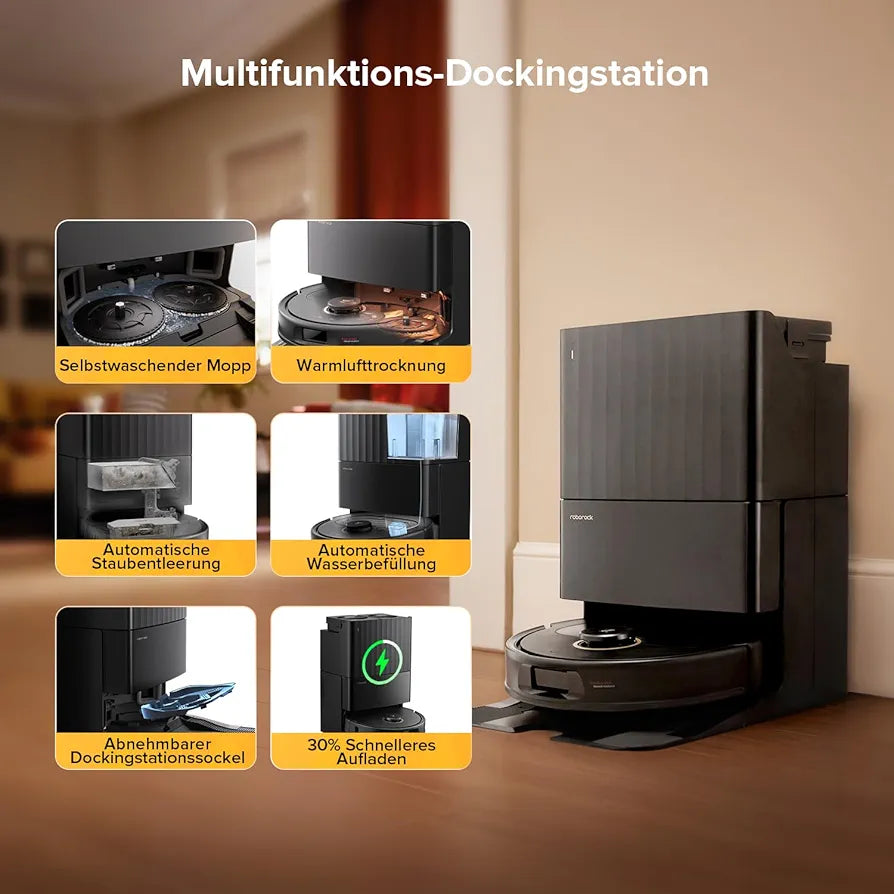 roborock Qrevo S5V Saugroboter mit Wischfunktion&Hebarem Wischmopp, 12.000Pa Saugkraft, Zero-Tangle System, Warmlufttrocknung, Intelligente Hindernisvermeidung, Multifunktions-Dockingstation 